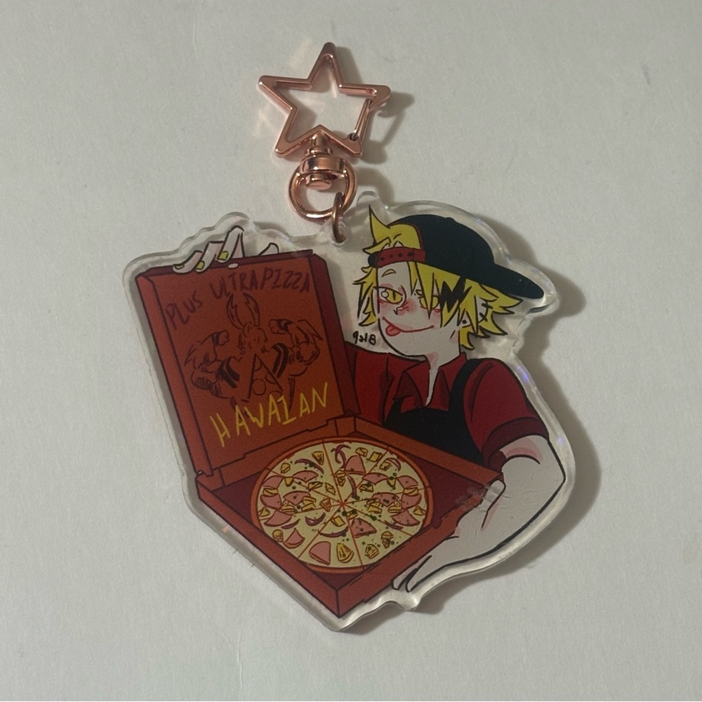 My Hero Academia Denki Kaminari Pizza Boy Double Sided Keychain by Theeggoman